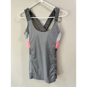 MPG Sport Womens Grey Neon Pink Criss Cross Back Active Tank Top Built-In Bra S